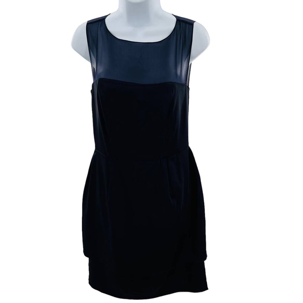 Taylor Navy Blue Sheer Sleeveless Bodice Tiered Hem Cocktail Dress Women Sz 4 - Picture 2 of 9